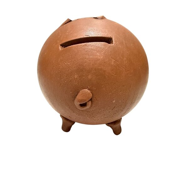 Handcrafted Mexican Terracotta Piggy Bank Decor Missing Top Handle - Picture 3 of 8